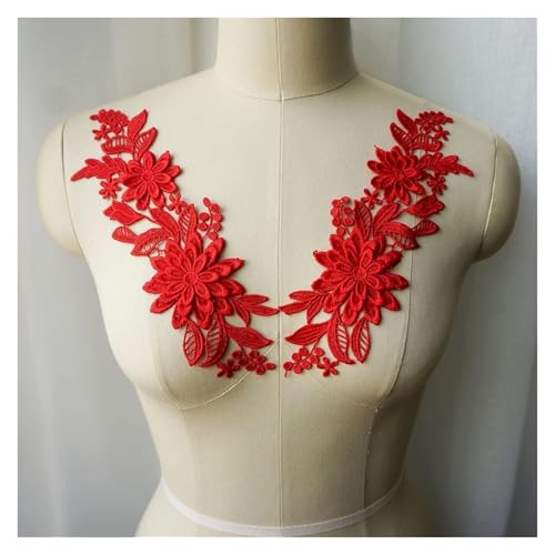 applique,applique blumen,nähen blumen applique, 2 Stück weiße, schwarze, rote, blaue 3D-Blumen-Stoffapplikationen, bestickter Kleiderkragen, for Aufnähen for Hochzeitsdekoration, Kleid(Red) von WWBPOIUY