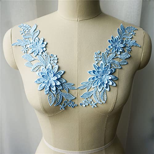 applique,applique blumen,nähen blumen applique, 2 Stück weiße, schwarze, rote, blaue 3D-Blumen-Stoffapplikationen, bestickter Kleiderkragen, for Aufnähen for Hochzeitsdekoration, Kleid(Sky Blue) von WWBPOIUY