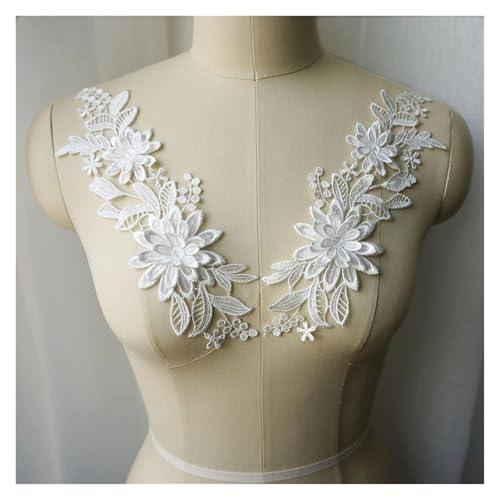 applique,applique blumen,nähen blumen applique, 2 Stück weiße, schwarze, rote, blaue 3D-Blumen-Stoffapplikationen, bestickter Kleiderkragen, for Aufnähen for Hochzeitsdekoration, Kleid(White) von WWBPOIUY
