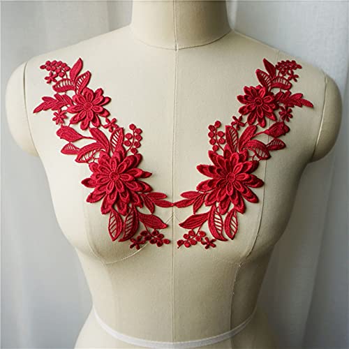 applique,applique blumen,nähen blumen applique, 2 Stück weiße, schwarze, rote, blaue 3D-Blumen-Stoffapplikationen, bestickter Kleiderkragen, for Aufnähen for Hochzeitsdekoration, Kleid(Wine Red) von WWBPOIUY