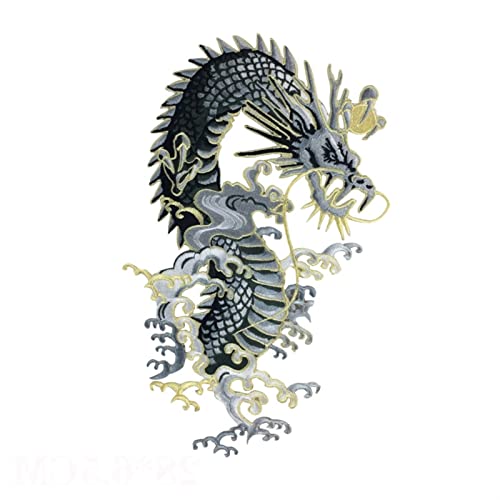 applique,applique blumen,nähen blumen applique, Goldener Drache, bestickte Applikation, große Stoffaufkleber, Aufnäher, Dekoration, Bühnenoper, Kleidungszubehör(Left 11 * 18cm) von WWBPOIUY