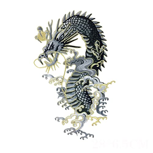 applique,applique blumen,nähen blumen applique, Goldener Drache, bestickte Applikation, große Stoffaufkleber, Aufnäher, Dekoration, Bühnenoper, Kleidungszubehör(Right 11 * 18cm) von WWBPOIUY