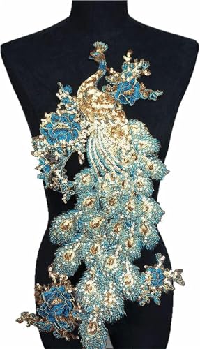 applique,applique blumen,nähen blumen applique, Pailletten-Feder-Pfau-Peahen-Aufnäher for Aufbügeln, bestickte Abzeichen, Applikationen for die Kleiderdekoration(Blue) von WWBPOIUY