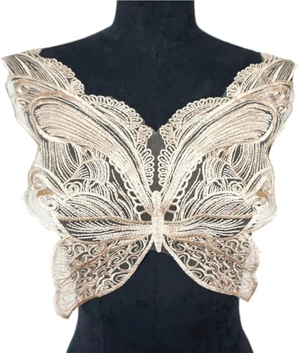 applique,applique blumen,nähen blumen applique, Stoff-Schmetterlings-Applikationen, Netz-Spitzenbesatz, bestickter Hochzeitskleid-Kragen, Aufnäher for die Kleiderdekoration(Beige) von WWBPOIUY