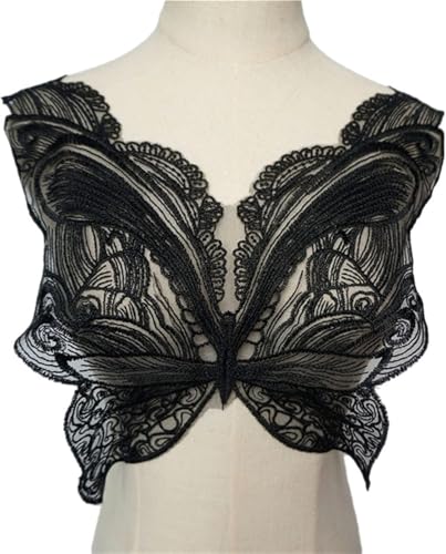 applique,applique blumen,nähen blumen applique, Stoff-Schmetterlings-Applikationen, Netz-Spitzenbesatz, bestickter Hochzeitskleid-Kragen, Aufnäher for die Kleiderdekoration(Black) von WWBPOIUY