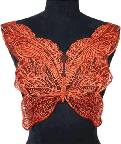 applique,applique blumen,nähen blumen applique, Stoff-Schmetterlings-Applikationen, Netz-Spitzenbesatz, bestickter Hochzeitskleid-Kragen, Aufnäher for die Kleiderdekoration(Orange) von WWBPOIUY