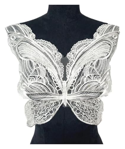 applique,applique blumen,nähen blumen applique, Stoff-Schmetterlings-Applikationen, Netz-Spitzenbesatz, bestickter Hochzeitskleid-Kragen, Aufnäher for die Kleiderdekoration(White) von WWBPOIUY