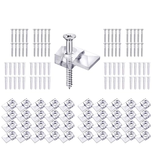 WWHJR 20/40 Stück Befestigungsclips, transparente Halter-Clips, Befestigung mit Schraube, Wandbeschläge, Spiegelbefestigungsclip-Set, Spiegelbefestigungsclip-Set von WWHJR
