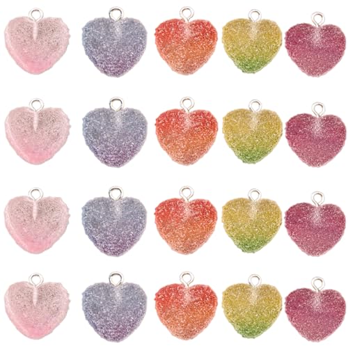 WWHJR 20 Stück sortierte Bären-Herz-Stern-Anhänger aus Kunstharz für Schmuckherstellung, Halskette und Armband, Bastelbedarf, Farbverlauf, Bär, Herz-Anhänger, Zubehör von WWHJR