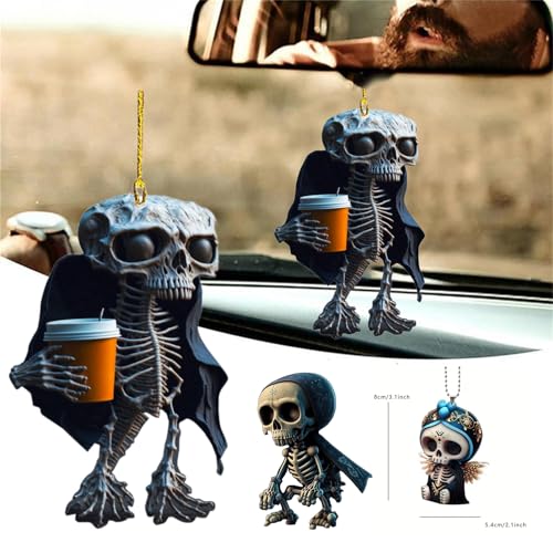 WWHJR Einzigartiger Auto-Anhänger in Totenkopf-Form, Acryl-Schlüsselanhänger, Charm-Behang, Auto-Innen-Zubehör für Partys, Halloween-Dekorationen, Totenkopf-Acryl-Ornamente von WWHJR