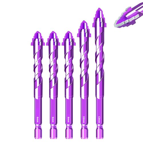 5pcs Premium 4-Flute Drill Bit Set, vier Klinge gezahnt Exzenter-Bohrer, Hochleistungs-Titan-beschichtete Bohrer und Gewindebohrer Set, für Beton, Metall, Ziegel, Holz (6+6+8+10+12) von WWWSENSEN
