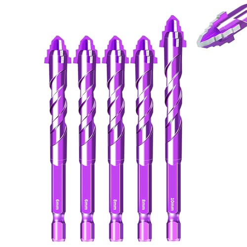 5pcs Premium 4-Flute Drill Bit Set, vier Klinge gezahnt Exzenter-Bohrer, Hochleistungs-Titan-beschichtete Bohrer und Gewindebohrer Set, für Beton, Metall, Ziegel, Holz (6+6+8+8+10) von WWWSENSEN