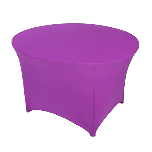 WWYL Runde Stretch-Tischdecke, Spandex, enge Passform, Spandex, waschbar, knitterfrei, für Hochzeit, Bankett, Party, Event, Dekoration, Violett, 122 cm von WWYL