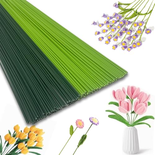 Blumendraht Grün 2 mm (50 Grün + 50 Hellgrün) 30 cm Länge Floristendraht Stäbe, Blumenstamm Steckdraht Floristik, Drahtstäbe zum Basteln, für Blumenhandwerk Blumenstrauß Künstliche Blumen Basteldraht von WWYSSZ