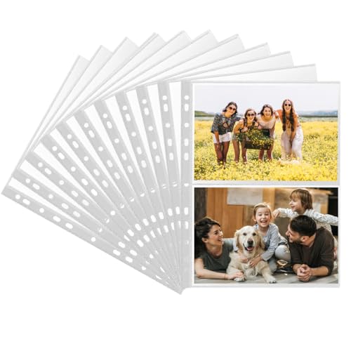 WWYSSZ 30 Pack 120 Taschen A4 Fotohüllen, Photocard Sleeves für A4 2/3/4 Ringbuch, Sammelhüllen Transparente Postkartenhüllen, Doppelseitiger 2 Fächer je 213X152 mm (A5) Fotoalbum Nachfüllseiten Foto von WWYSSZ