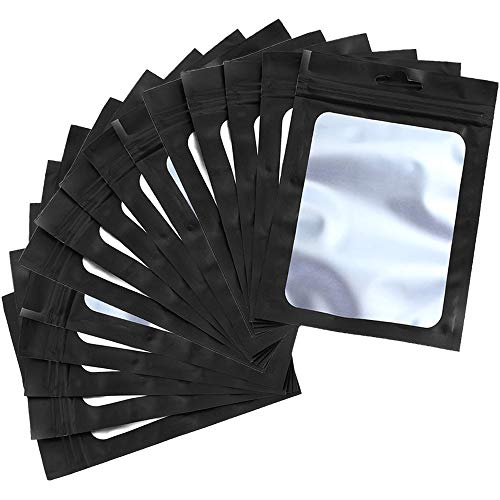 100 Stück Folienbeutel Wiederverschließbare Geruchssichere Taschen Flache Tasche mit transparentem Fenster (Schwarz, 10 x 15 cm) von WWZJ