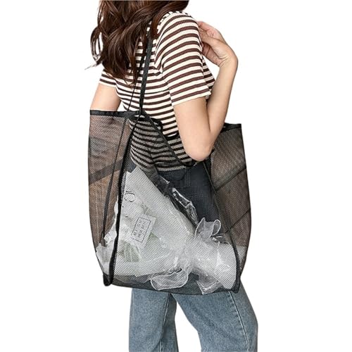 WXBCDS Netz Strandtasche Transparente Aufbewahrungstasche aus Netzstoff, Umhängetasche, vielseitige Strandtasche, for Organisieren(Black) von WXBCDS