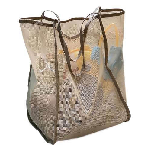 WXBCDS Netz Strandtasche Transparente Aufbewahrungstasche aus Netzstoff, Umhängetasche, vielseitige Strandtasche, for Organisieren(Khaki) von WXBCDS