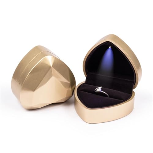 WXBCDS Ringbox Hochzeit 1 Stück Schmuck Ring Box Luxus Samt Gummi Halskette Anhänger Geschenke Display mit Licht for Vorschlag Verlobung Hochzeit Fall(B-Gold) von WXBCDS