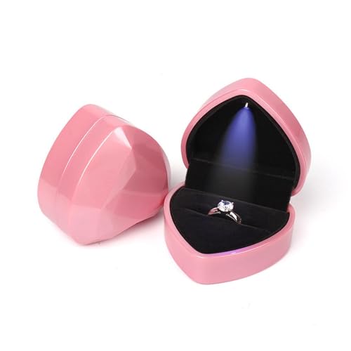 WXBCDS Ringbox Hochzeit 1 Stück Schmuck Ring Box Luxus Samt Gummi Halskette Anhänger Geschenke Display mit Licht for Vorschlag Verlobung Hochzeit Fall(B-Pink) von WXBCDS