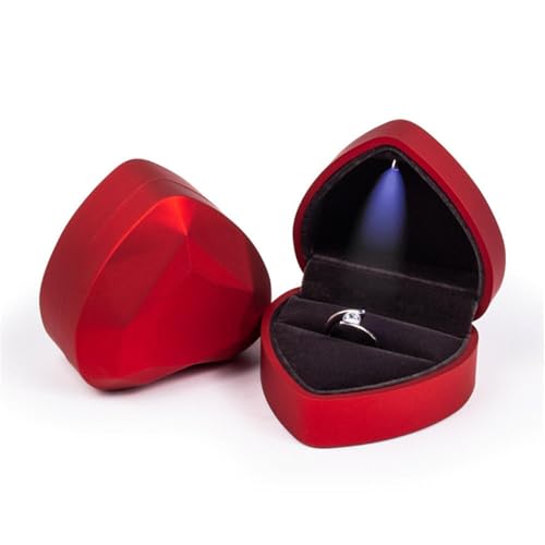 WXBCDS Ringbox Hochzeit 1 Stück Schmuck Ring Box Luxus Samt Gummi Halskette Anhänger Geschenke Display mit Licht for Vorschlag Verlobung Hochzeit Fall(B-Red) von WXBCDS