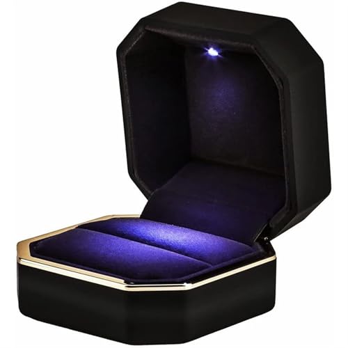 WXBCDS Ringbox Hochzeit 1 Stück Schmuck Ring Box Luxus Samt Gummi Halskette Anhänger Geschenke Display mit Licht for Vorschlag Verlobung Hochzeit Fall(Black) von WXBCDS