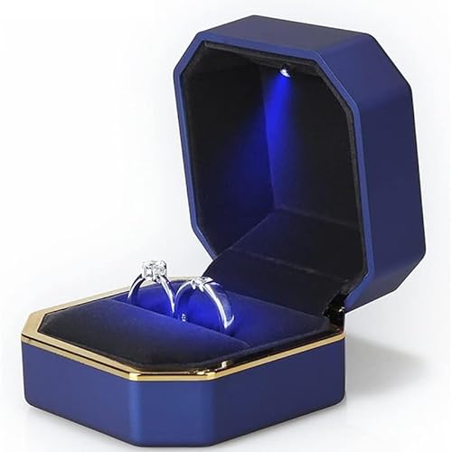 WXBCDS Ringbox Hochzeit 1 Stück Schmuck Ring Box Luxus Samt Gummi Halskette Anhänger Geschenke Display mit Licht for Vorschlag Verlobung Hochzeit Fall(Blue) von WXBCDS