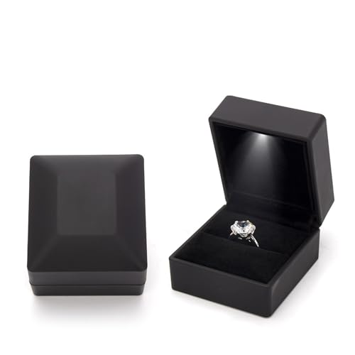 WXBCDS Ringbox Hochzeit 1 Stück Schmuck Ring Box Luxus Samt Gummi Halskette Anhänger Geschenke Display mit Licht for Vorschlag Verlobung Hochzeit Fall(C-Black) von WXBCDS