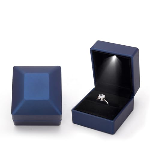 WXBCDS Ringbox Hochzeit 1 Stück Schmuck Ring Box Luxus Samt Gummi Halskette Anhänger Geschenke Display mit Licht for Vorschlag Verlobung Hochzeit Fall(C-Blue) von WXBCDS