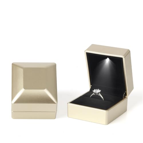 WXBCDS Ringbox Hochzeit 1 Stück Schmuck Ring Box Luxus Samt Gummi Halskette Anhänger Geschenke Display mit Licht for Vorschlag Verlobung Hochzeit Fall(C-Gold) von WXBCDS