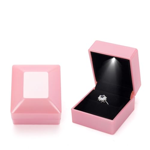 WXBCDS Ringbox Hochzeit 1 Stück Schmuck Ring Box Luxus Samt Gummi Halskette Anhänger Geschenke Display mit Licht for Vorschlag Verlobung Hochzeit Fall(C-Pink) von WXBCDS