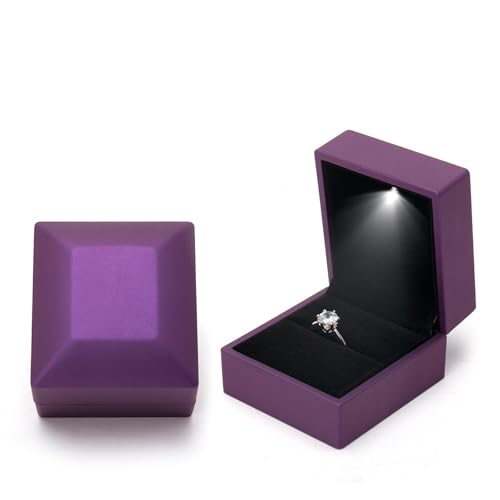 WXBCDS Ringbox Hochzeit 1 Stück Schmuck Ring Box Luxus Samt Gummi Halskette Anhänger Geschenke Display mit Licht for Vorschlag Verlobung Hochzeit Fall(C-Purple) von WXBCDS