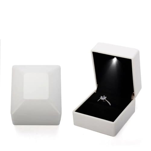 WXBCDS Ringbox Hochzeit 1 Stück Schmuck Ring Box Luxus Samt Gummi Halskette Anhänger Geschenke Display mit Licht for Vorschlag Verlobung Hochzeit Fall(C-White) von WXBCDS
