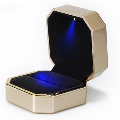 WXBCDS Ringbox Hochzeit 1 Stück Schmuck Ring Box Luxus Samt Gummi Halskette Anhänger Geschenke Display mit Licht for Vorschlag Verlobung Hochzeit Fall(Gold) von WXBCDS