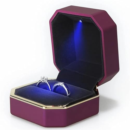 WXBCDS Ringbox Hochzeit 1 Stück Schmuck Ring Box Luxus Samt Gummi Halskette Anhänger Geschenke Display mit Licht for Vorschlag Verlobung Hochzeit Fall(Purple) von WXBCDS