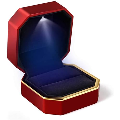WXBCDS Ringbox Hochzeit 1 Stück Schmuck Ring Box Luxus Samt Gummi Halskette Anhänger Geschenke Display mit Licht for Vorschlag Verlobung Hochzeit Fall(Red) von WXBCDS