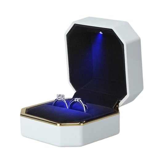 WXBCDS Ringbox Hochzeit 1 Stück Schmuck Ring Box Luxus Samt Gummi Halskette Anhänger Geschenke Display mit Licht for Vorschlag Verlobung Hochzeit Fall(White) von WXBCDS