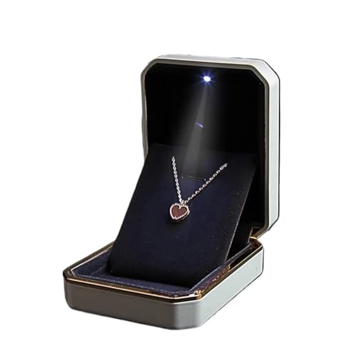 WXBCDS Ringbox Hochzeit 1 Stück Schmuck Ring Box Luxus Samt Gummi Halskette Anhänger Geschenke Display mit Licht for Vorschlag Verlobung Hochzeit Fall(White-90X70X35mm) von WXBCDS