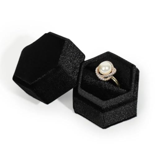 WXBCDS Ringbox Hochzeit Achteckige Ringbox Aus Cord for Hochzeit, Verlobung, Antrag, Geschenk, Ring-Organizer, Aufbewahrung, Tragbare Vintage-Schmuckschatulle(Black-B) von WXBCDS