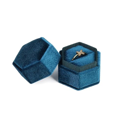 WXBCDS Ringbox Hochzeit Achteckige Ringbox Aus Cord for Hochzeit, Verlobung, Antrag, Geschenk, Ring-Organizer, Aufbewahrung, Tragbare Vintage-Schmuckschatulle(Blue-B) von WXBCDS