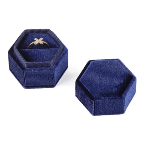 WXBCDS Ringbox Hochzeit Achteckige Ringbox Aus Cord for Hochzeit, Verlobung, Antrag, Geschenk, Ring-Organizer, Aufbewahrung, Tragbare Vintage-Schmuckschatulle(Dark Blue-B) von WXBCDS