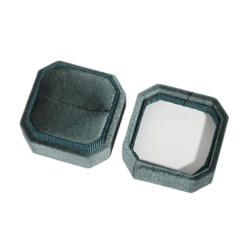 WXBCDS Ringbox Hochzeit Achteckige Ringbox Aus Cord for Hochzeit, Verlobung, Antrag, Geschenk, Ring-Organizer, Aufbewahrung, Tragbare Vintage-Schmuckschatulle(Dark Green-A) von WXBCDS