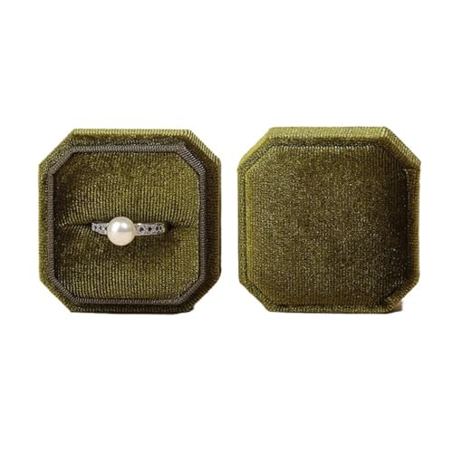 WXBCDS Ringbox Hochzeit Achteckige Ringbox Aus Cord for Hochzeit, Verlobung, Antrag, Geschenk, Ring-Organizer, Aufbewahrung, Tragbare Vintage-Schmuckschatulle(Green-A) von WXBCDS