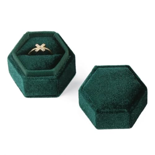 WXBCDS Ringbox Hochzeit Achteckige Ringbox Aus Cord for Hochzeit, Verlobung, Antrag, Geschenk, Ring-Organizer, Aufbewahrung, Tragbare Vintage-Schmuckschatulle(Green-B) von WXBCDS