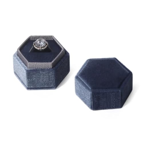 WXBCDS Ringbox Hochzeit Achteckige Ringbox Aus Cord for Hochzeit, Verlobung, Antrag, Geschenk, Ring-Organizer, Aufbewahrung, Tragbare Vintage-Schmuckschatulle(Grey-B) von WXBCDS
