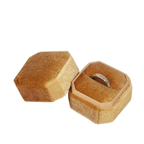 WXBCDS Ringbox Hochzeit Achteckige Ringbox Aus Cord for Hochzeit, Verlobung, Antrag, Geschenk, Ring-Organizer, Aufbewahrung, Tragbare Vintage-Schmuckschatulle(Kahki-A) von WXBCDS