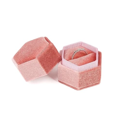 WXBCDS Ringbox Hochzeit Achteckige Ringbox Aus Cord for Hochzeit, Verlobung, Antrag, Geschenk, Ring-Organizer, Aufbewahrung, Tragbare Vintage-Schmuckschatulle(Pink-B) von WXBCDS