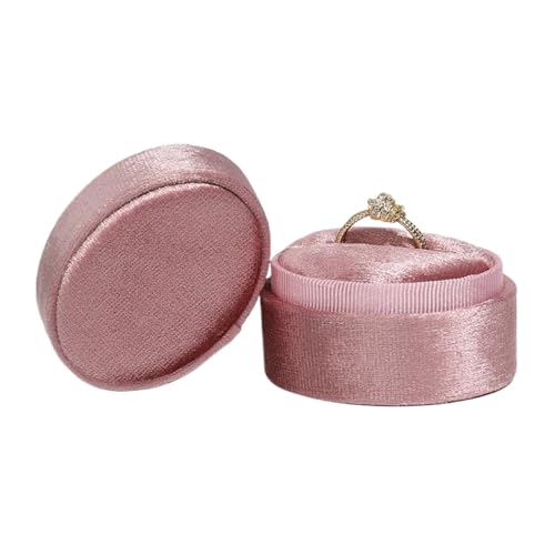 WXBCDS Ringbox Hochzeit Flanell-Schmuckschatulle, Ovale Ringbox, Einfache Und Exquisite Samt-Schmuckschatulle, Doppelring-Box for Hochzeit, Geschenkverpackung, Verpackung(Pink-Single Ring Box) von WXBCDS