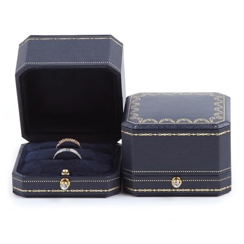 WXBCDS Ringbox Hochzeit Klassische Schmuck-Hochzeits-Doppelring-Box, luxuriöse Schmucketuis, Verpackung for Halsketten-Anhänger, Vitrine, Ring-Box, individuell(1 Blue Double Ring) von WXBCDS