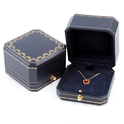 WXBCDS Ringbox Hochzeit Klassische Schmuck-Hochzeits-Doppelring-Box, luxuriöse Schmucketuis, Verpackung for Halsketten-Anhänger, Vitrine, Ring-Box, individuell(1 Blue Pendant) von WXBCDS